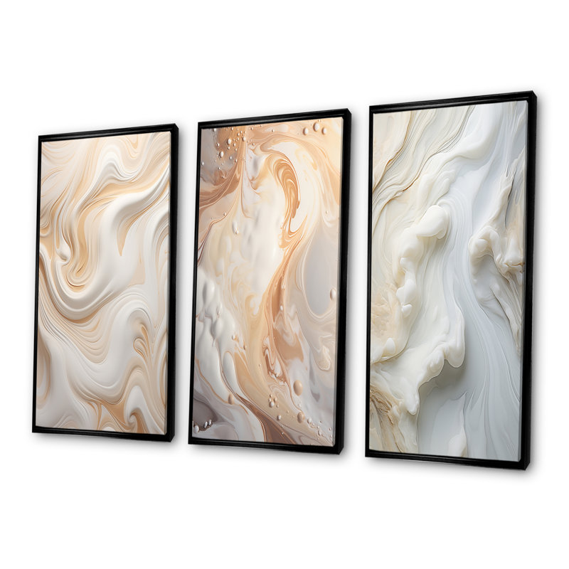 Abstract Milky White Flow, 28'' H x 36'' W, Black Floater Framed