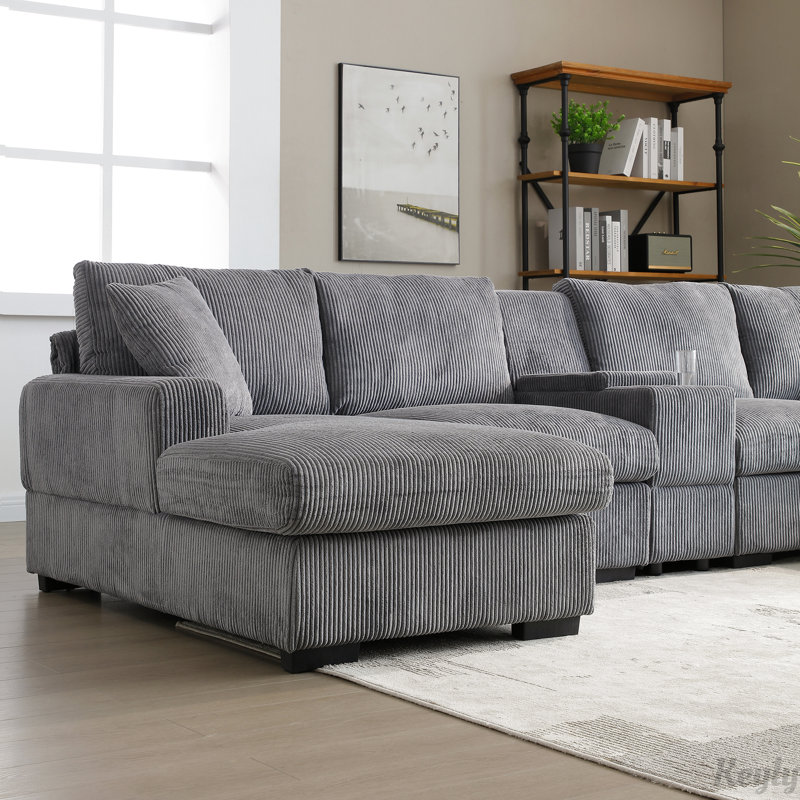 126" Oversized U Shaped Cloud Couch Sectional Sofa with Console,Cup Holder, Gray