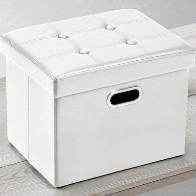 Repose-pieds 17 po x 13 po x 13 po avec rangement en simili cuir avec couvercle et poignées - Repose-pieds pliable, petit banc et rangement pour le salon, la chambre à coucher ou le vestibule