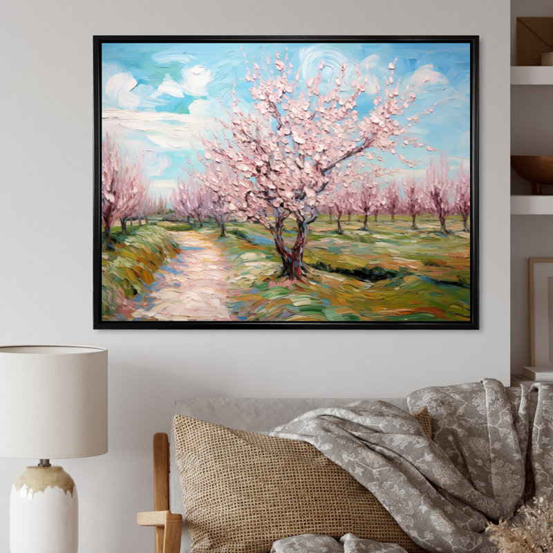 «Vangogh Blooming Cherry Trees» encadré sur toile par Vincent Van Gogh, peinture, H 12 po x l 20 po, Noir