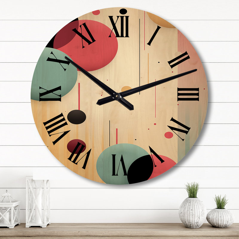 Horloge murale rétro géométrique circulaire en bleu et rose III, Grand