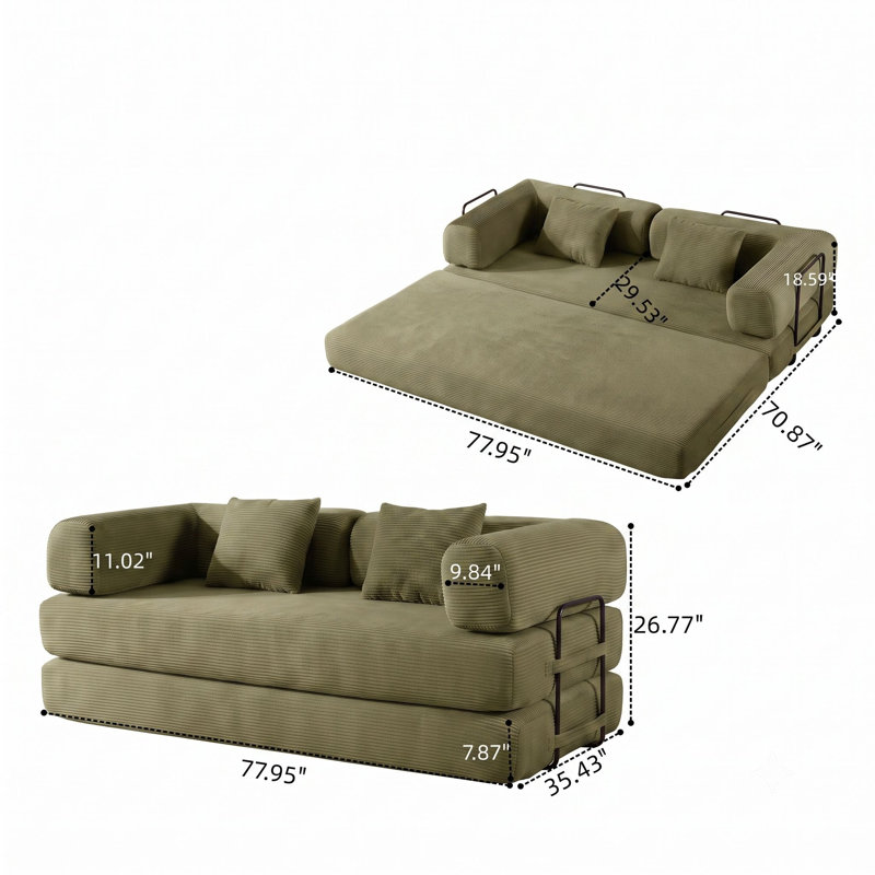 Canapé-lit convertible avec coussin, canapé-lit pliant pour salon, l 78,7 po, Green