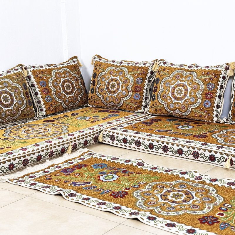 Ensemble de sièges de plancher Boho Spice Tone avec coussins de dossier moelleux, Brun