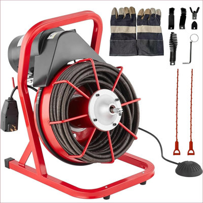 75FT x 1/2in Drain Cleaner Machine, 400W Electric Drain Snake with 6 Cutters & Foot Switch for 1" to 4" Pipes, Heavy Duty Sewer Auger for Sinks, Toilets, Showers