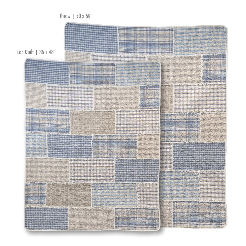  Donna Sharp Slate Cobblestone Ragged Pieced Cotton Lap Quilt, 48" L x 36" W