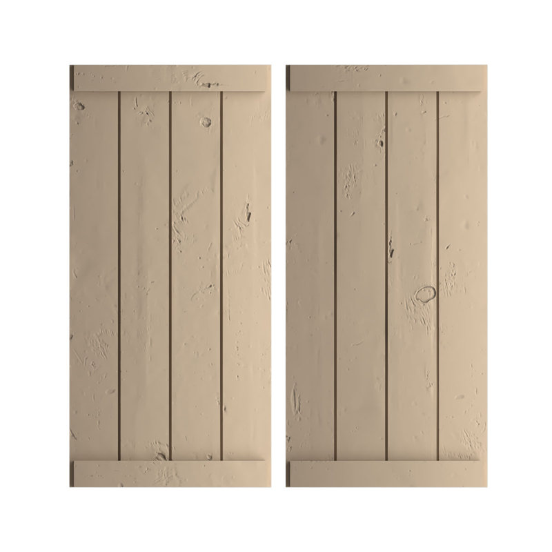Volets rustiques en faux bois à quatre planches, H 78 po x l 22 po x P 1 po, Texture de pin noueux / brun clair apprêté, 22"