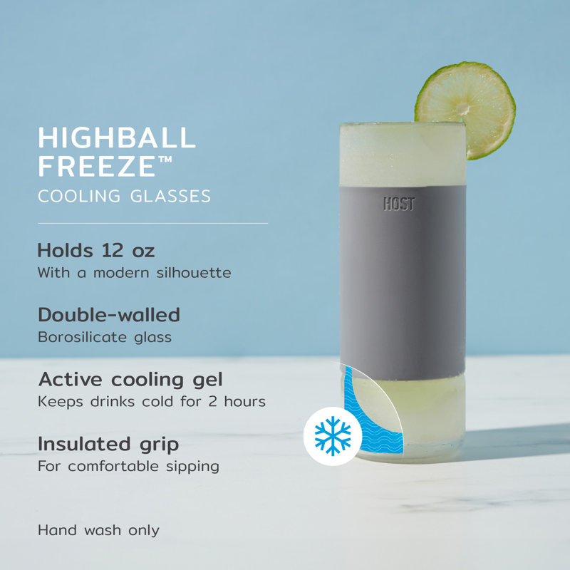 Gray Double-Walled Glass Highball FREEZE Tumblers Set of 2