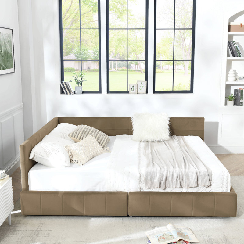 Queen Size Storage Upholstered Tufted Bed Frame, Sofa Bed Frame With Comfortable Backrest And Armrests, Queen Size Bed For Bedroom, Living Room,Velvet