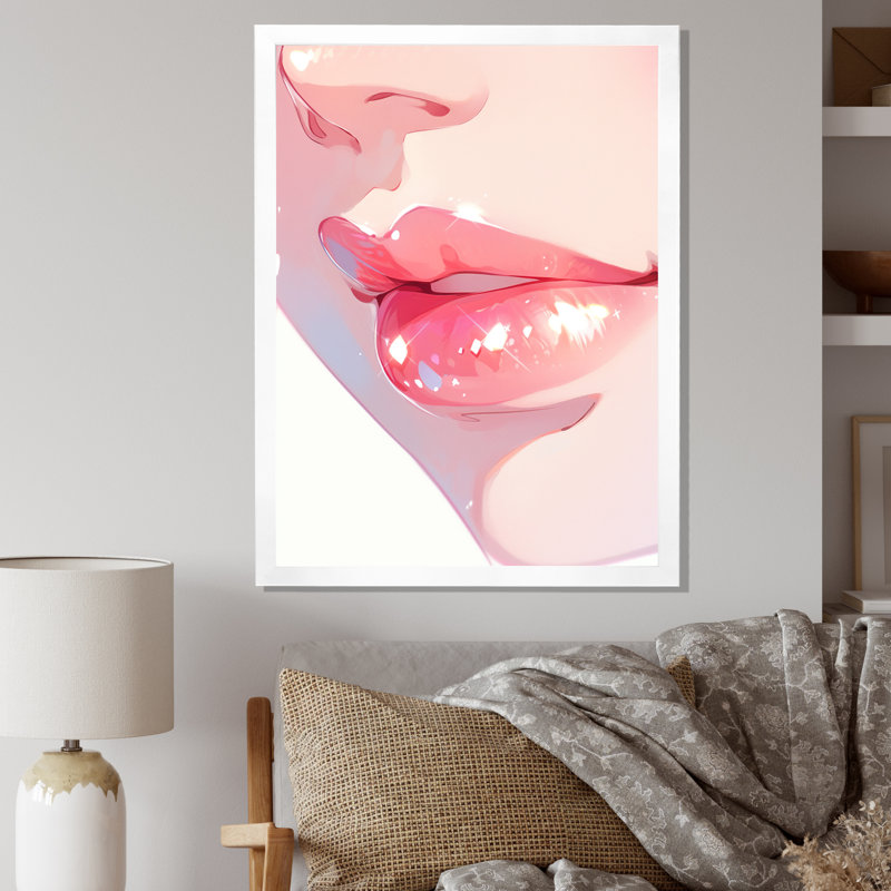 «Pink Pastel Pout Lips» sur toile, Cadre simple blanc, H 40 po x l 30 po x P 1,5 po