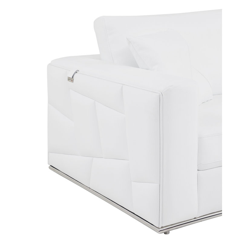 Palombo Genuine Top Grain Italian Leather Sectional, White, Left Hand Facing