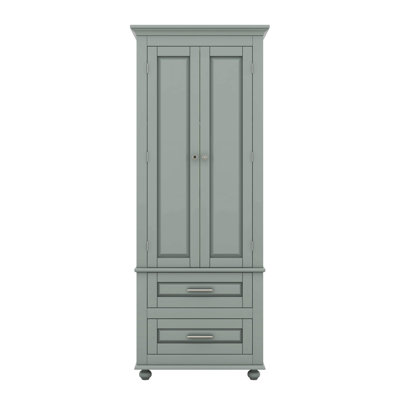 Tall Storage Cabinet With Two Drawers For Bathroom Or Office, Adjustable Shelves, MDF Material