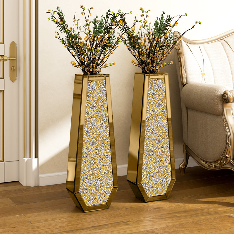 Gold Decorative Floor Vase Modern Handmade 30''H (Set of 2), Gold, 30"