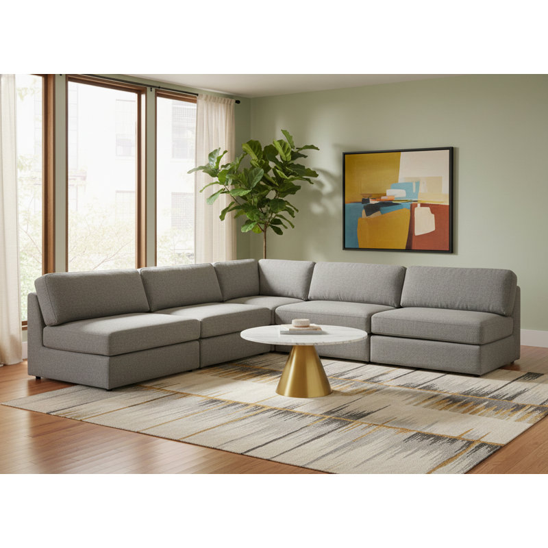 Canapé modulaire de coin symétrique de 114 po de large Itoro, Tissu gris texturé en lin