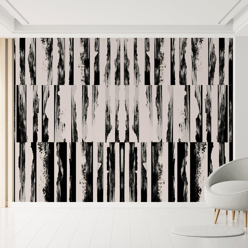 Artistic Birch Tree Abstract Black and White Patterns, 168" L x 108" W