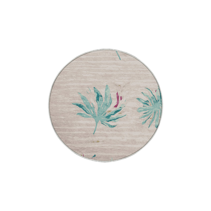 Machine Washable Beige Area Rug, Round 4'