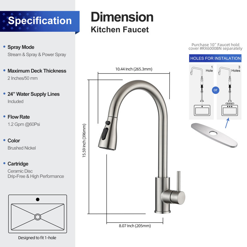 Robinet de cuisine Rainlex, Nickel brossé