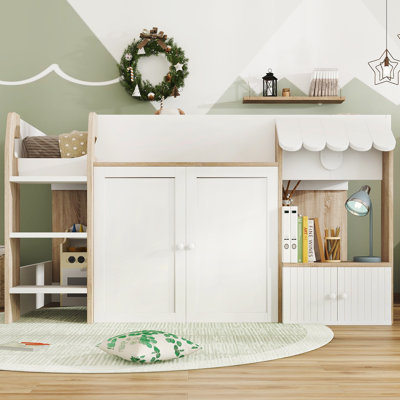Daghmar High Sleeper Bed with Ladder, Cabinet & Wooden Frame