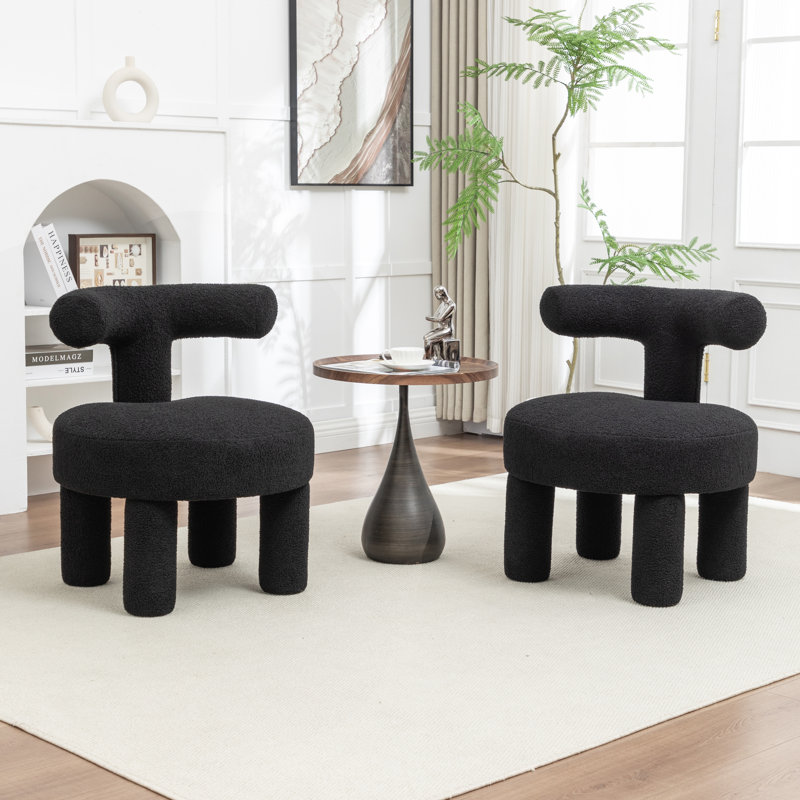 Fauteuil demi-tonneau rembourré Bula, Noir, Teddy