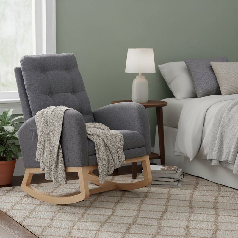 Chaise berçante classique rembourrée avec repose-pieds réglables, Gris