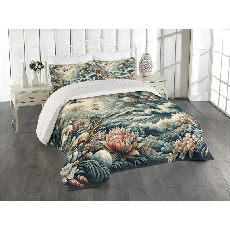 Polyester Floral Coverlet, King Coverlet + 2 Standard Shams