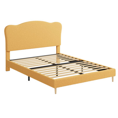 Structure de lit avec tête de lit tapissier, lit plateforme doux à profil bas et robuste avec coins arrondis