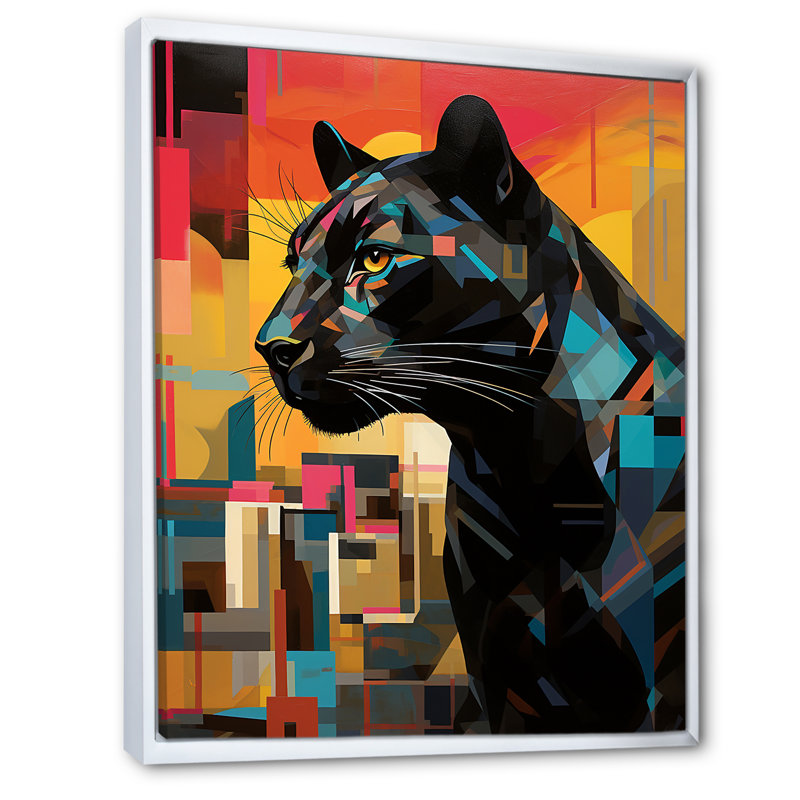 Popart sur fond noir et orange, H 20 po x l 12 po x P 1 po, Cadre flottant blanc