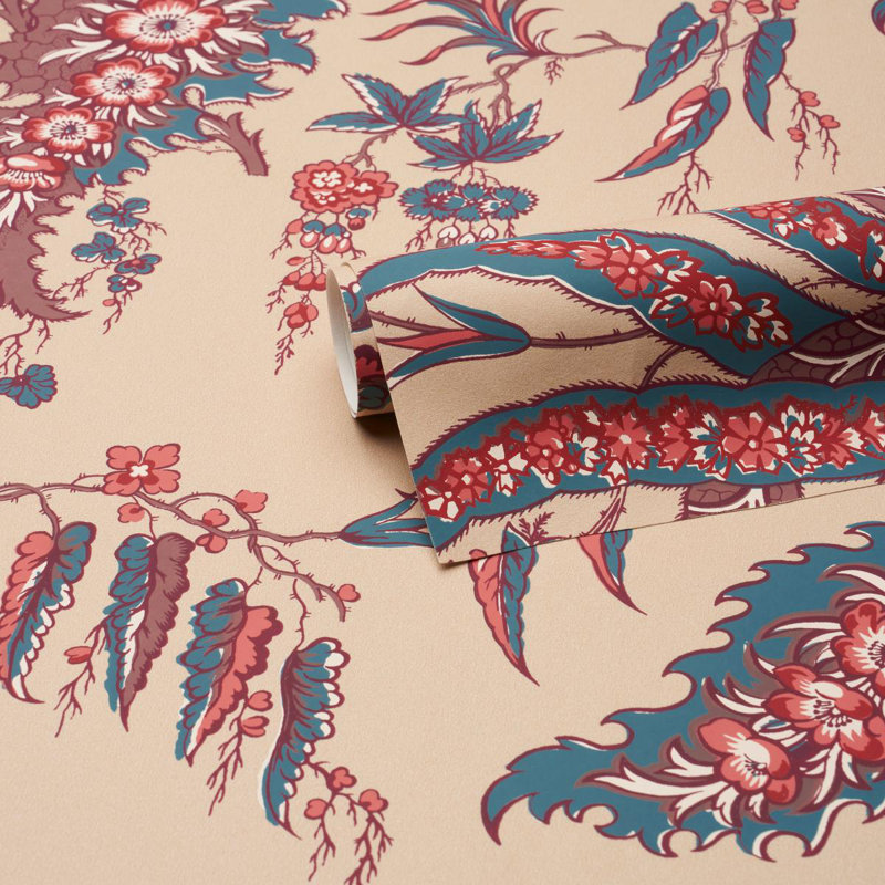 Papier peint botanique Apolline, Rouge / Bleu