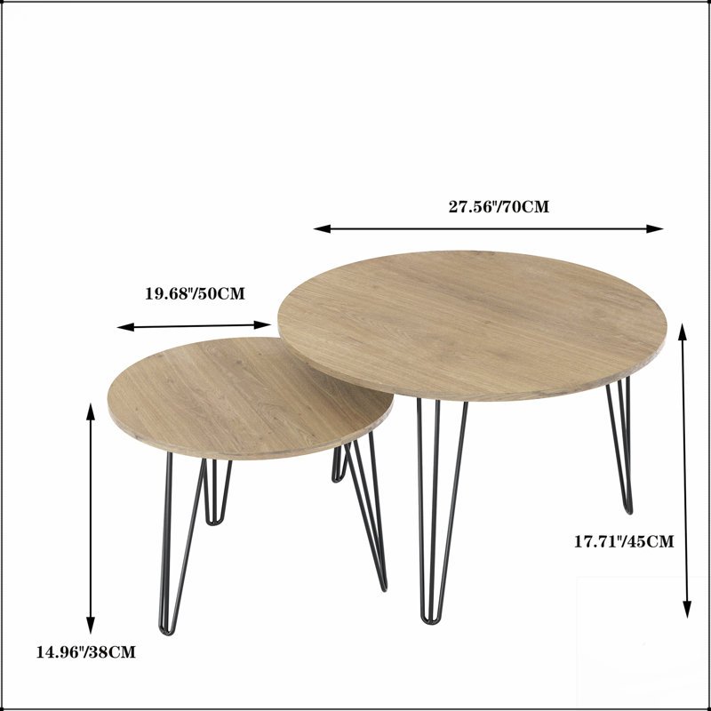 Ensemble de tables basses gigognes 27,56 po, plateau circulaire en bois pour des meubles polyvalents et peu encombrants