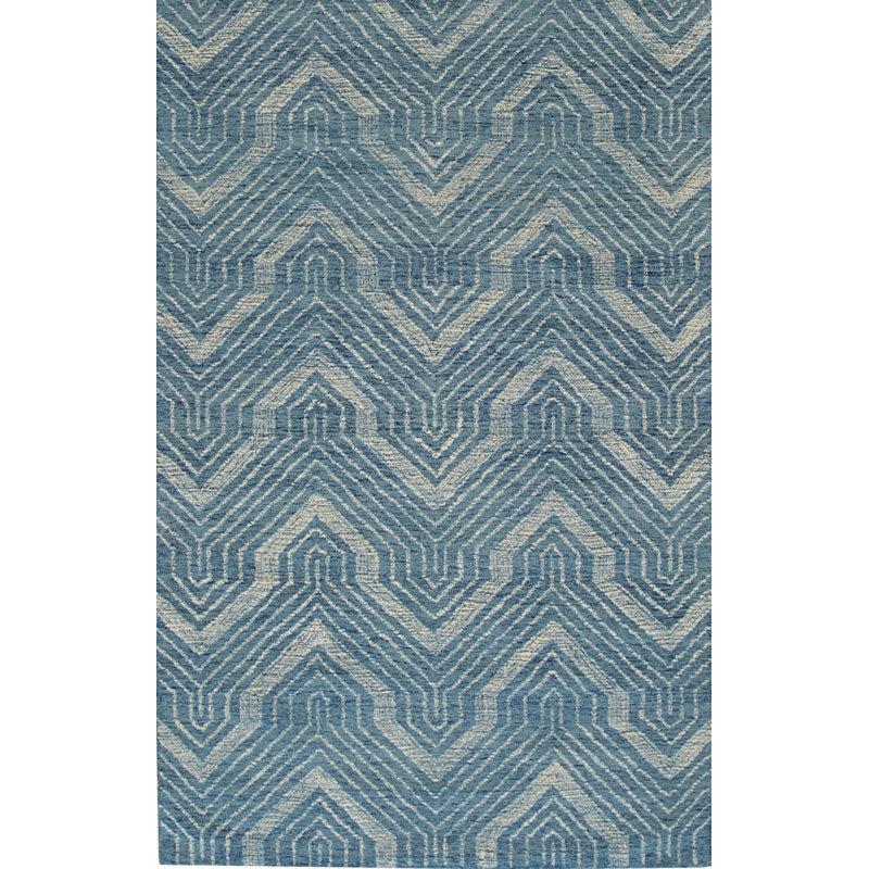 Hand Tufted Wool Geometric Area Rug in Blue, 5' x 8'