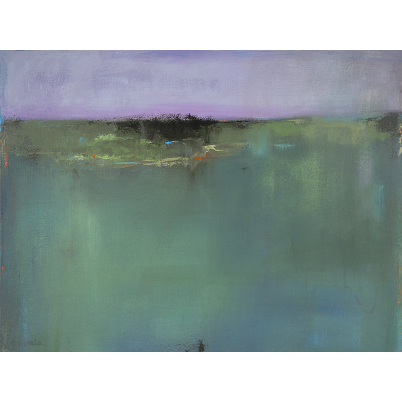 «A New England Pond II» par Jacque Gouveia - Peinture, H 17,25 po x l 21,25 po x P 0,88 po, Papier avec cadre noir, Blanc