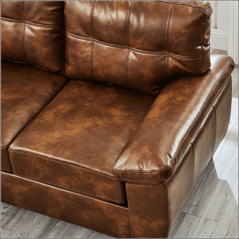 79" Three Seater Sofa,Faux Leather Couch,Cushioned Back, Brown