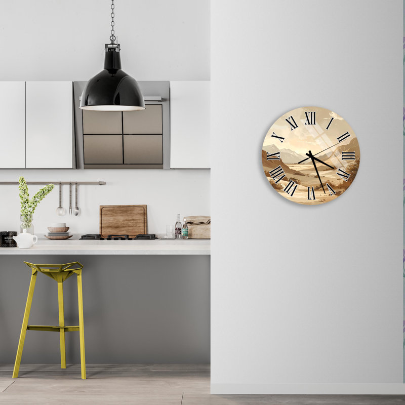 Désert paysage horloge murale en verre trempé, horloge d'art beige, décoration murale moderne, décoration intérieure élégante, idée de cadeau unique, cadeau de pendaison de crémaillère