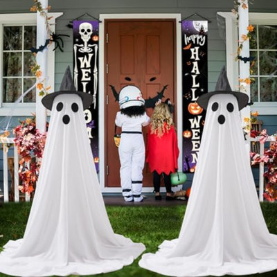 2Pack Décorations d'Halloween en plein air, décorations d'Halloween mignonnes à l'intérieur, décor d'Halloween fantôme effrayant avec chapeau de sorcière, décor de fantômes effrayants avec lumières DEL pour le jardin de la véranda