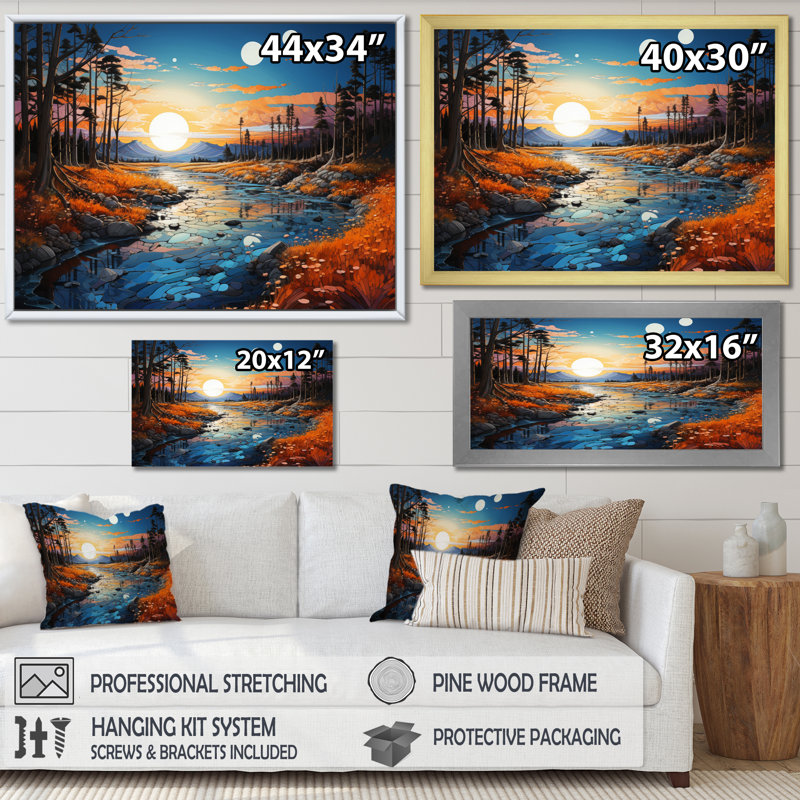 " River Azure Mirrors IV ", 24" H x 32" W x 1" D, Gold Floater Framed