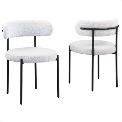 Contemporary Dining Chair Set of 2, Boucle Fabric Upholstered Kitchen Chair with Metal Frame