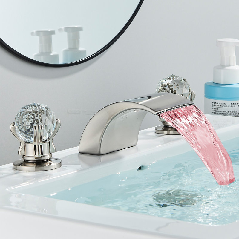 Robinet cascade à DEL avec poignée en verre cristal, robinet de salle de bain Mosson