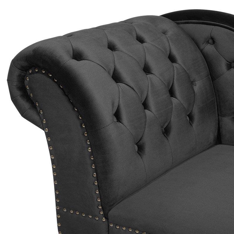 Jeb Velvet Chaise Lounge, Black, Left Hand Facing
