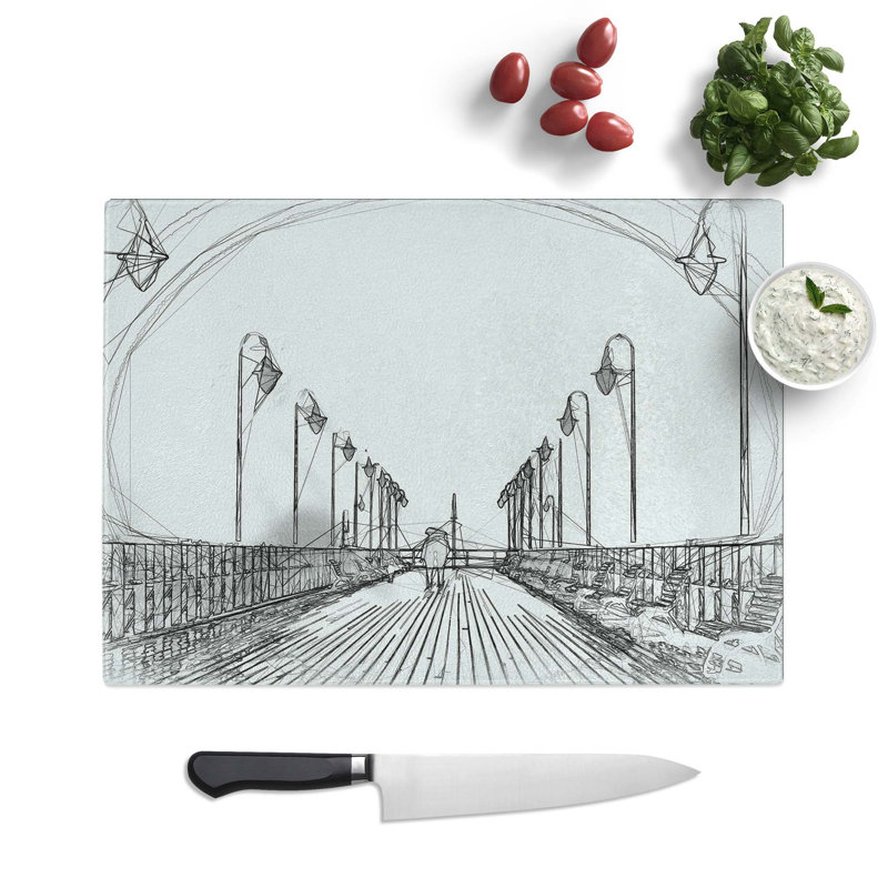 Tempered Glass Couple upon the Pier Chopping Board, 39 cm W x 28.5 cm L