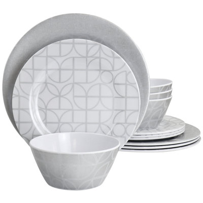 Laurie Gates California Designs Summer Bloom 12 Piece Melamine Dinnerware Set In Gold