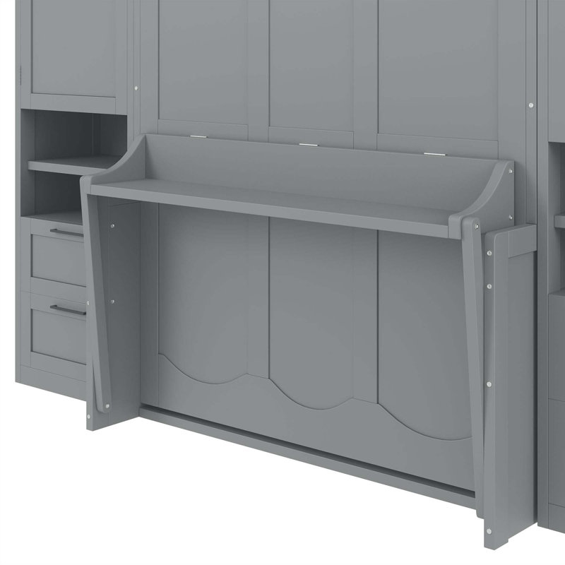 Lit escamotable Murphy avec placard, tiroirs et tablettes, gris, Double