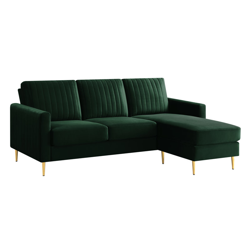 Emma Upholstered Corner Sofa, Green Velvet
