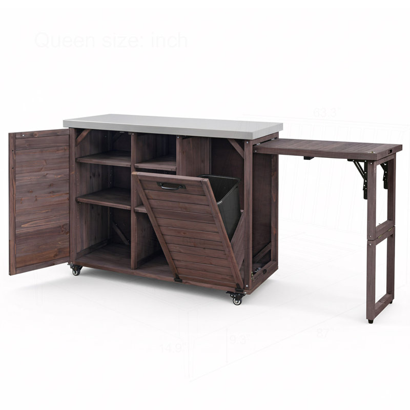 78.3" Outdoor Kitchen Island with Foldable Grill Table, Dark Brown