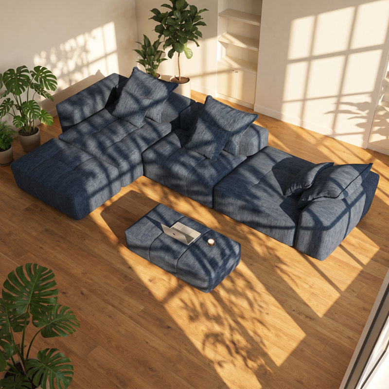 Canapé modulaire en tissu chenille étincelant 6 pièces l 28,25 po x P 56,69 po x H 25,6 po Modern Luxe, Blue Chenille