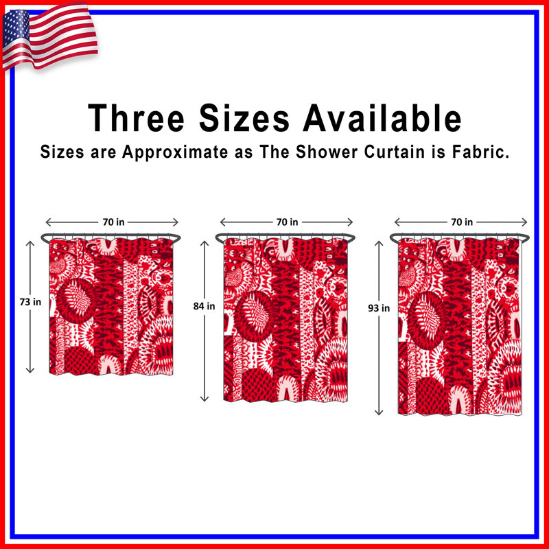 Red Abstract Circles Shower Curtains Extra Long, 70in W x 72in H