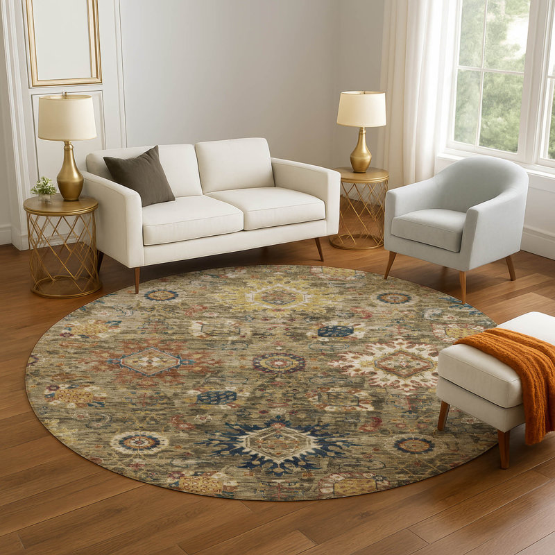 Machine Washable Mayfield AMF1927 Global Rug, Round 8'