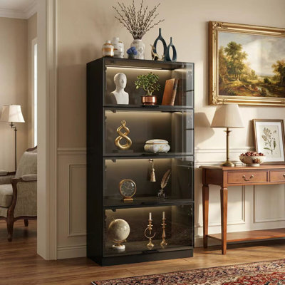 4-Layer Glass Door Display Case With LED Light