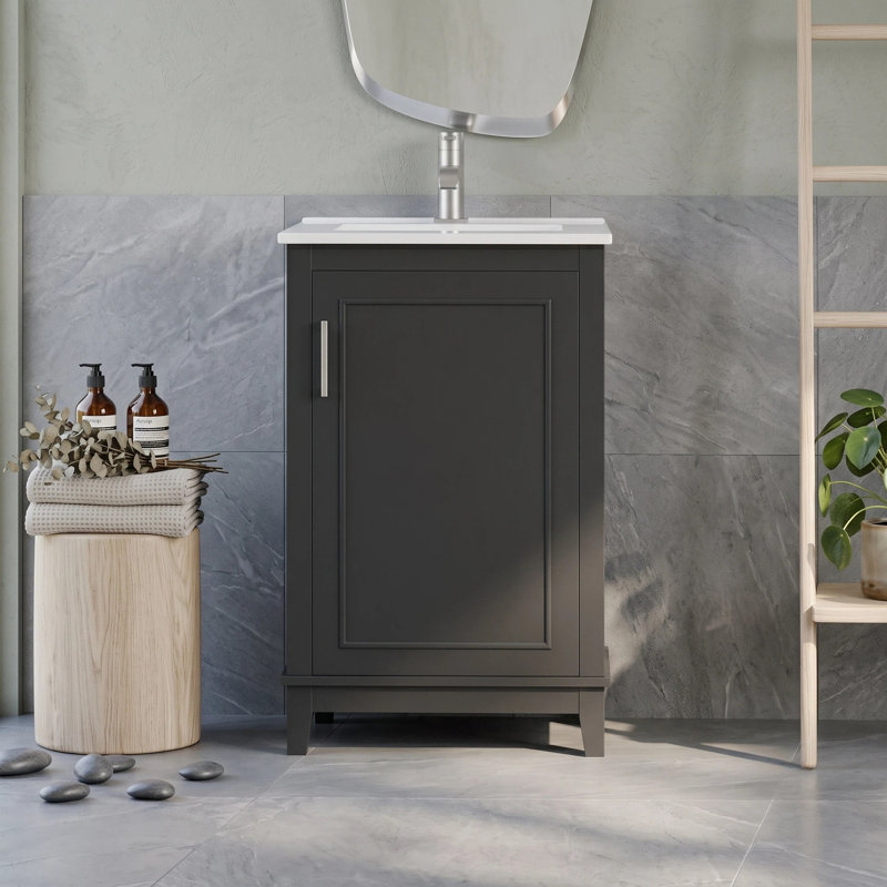 Compact Freestanding Bathroom Vanity with Ceramic Sink, Black