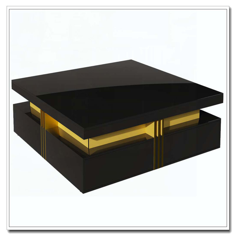 Table basse carrée avec rangement à 4 tiroirs, Noir