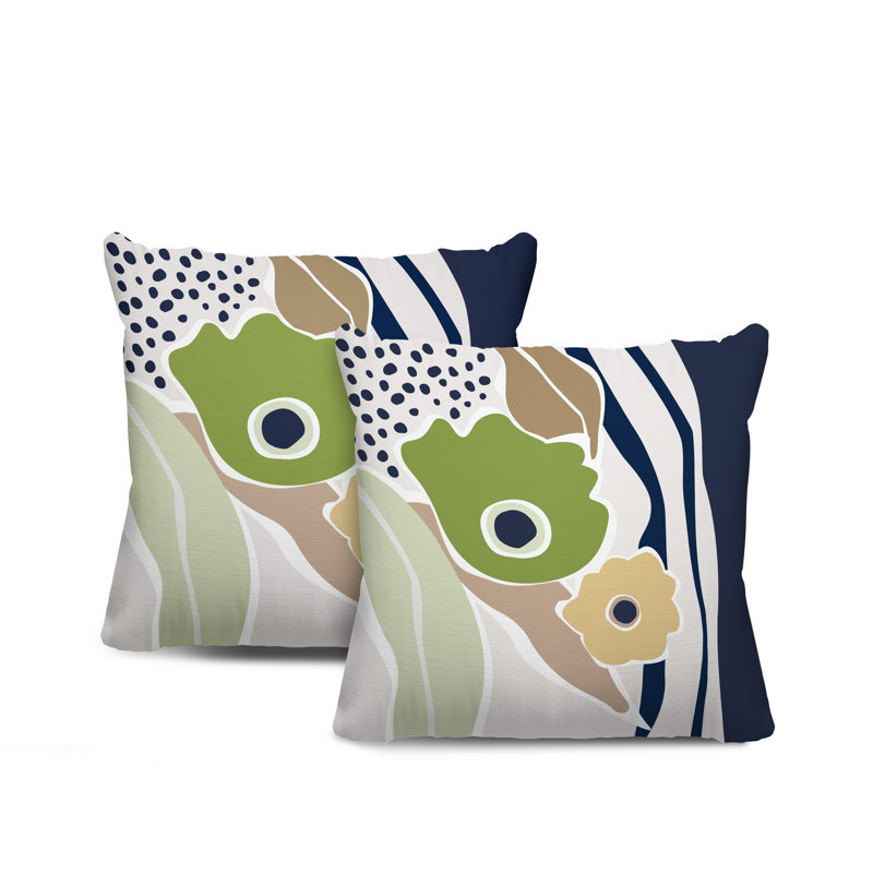 Jeté carré en polyester / mélange de polyester intérieur / extérieur, L 15 po x H 15 po, Chartreuse / bleu marine / beige