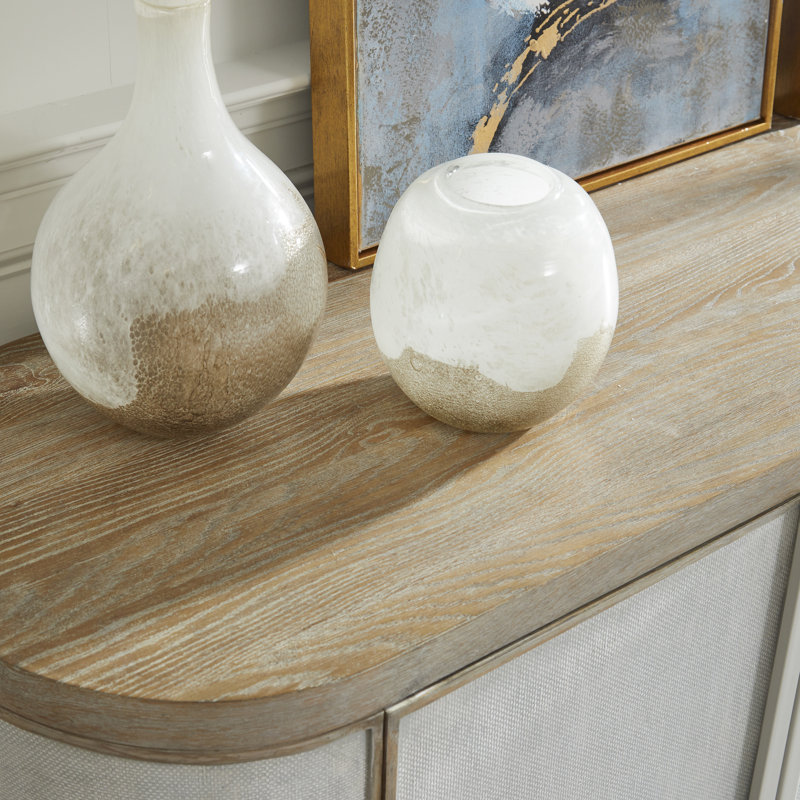 Light Natural 4-Door Linen Credenza with Adjustable Shelves